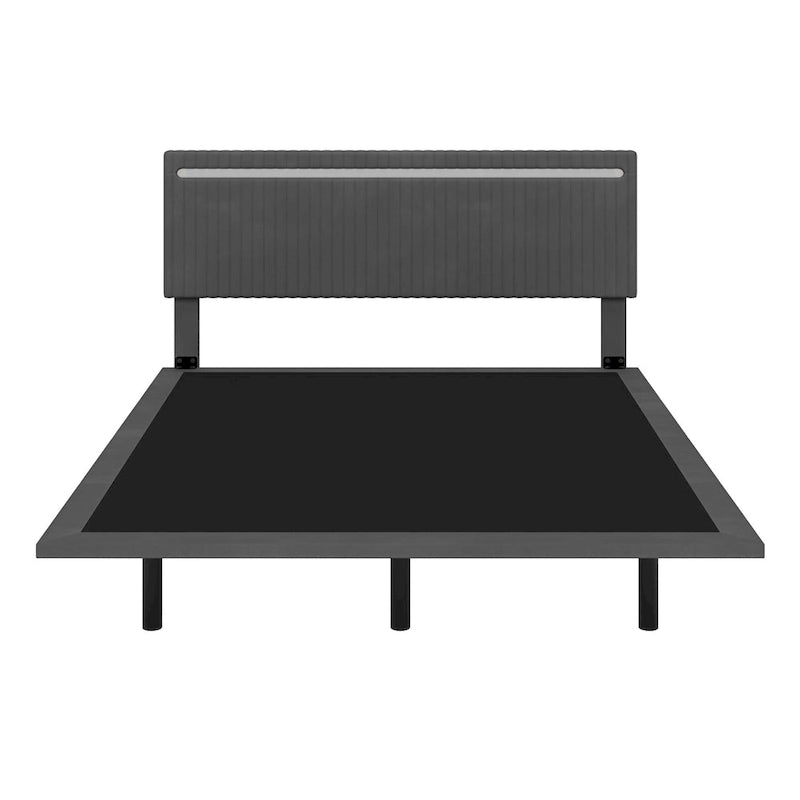 Floating Velvet Platform Bed with RGB LED Lights & Adjustable Wingback Headboard