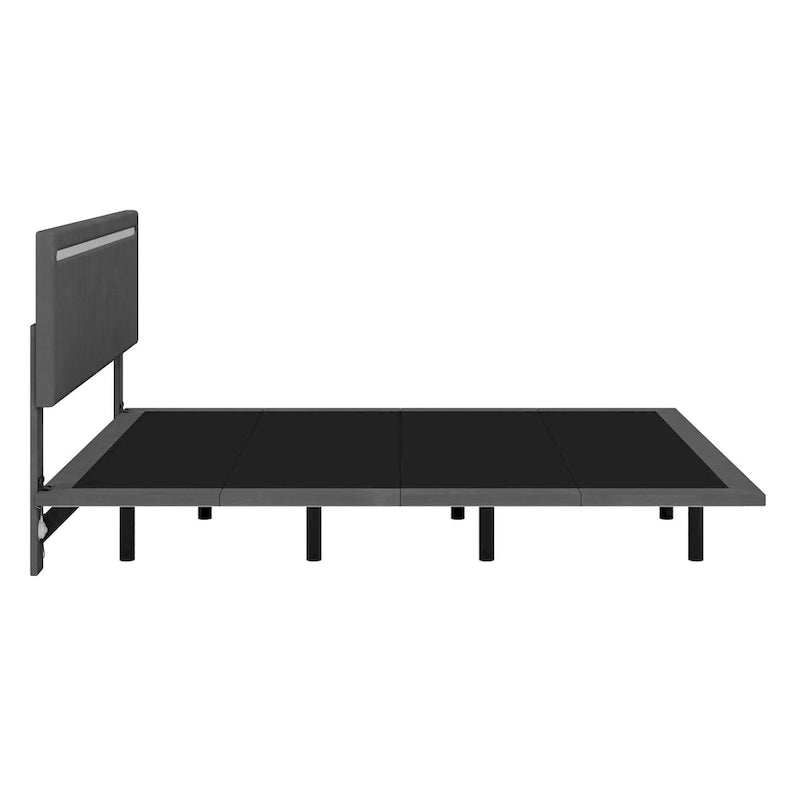 Floating Velvet Platform Bed with RGB LED Lights & Adjustable Wingback Headboard