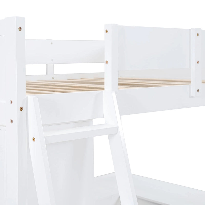White Full Size Solid Pine Loft Bed with Desk & Bookshelf for Kids