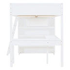 White Full Size Solid Pine Loft Bed with Desk & Bookshelf for Kids