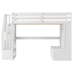 White Full Size Solid Pine Loft Bed with Desk, Shelves & Storage Drawers