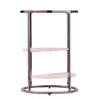 Round Side Table with Faux Stone Shelves & Glass Top - Contemporary Accent