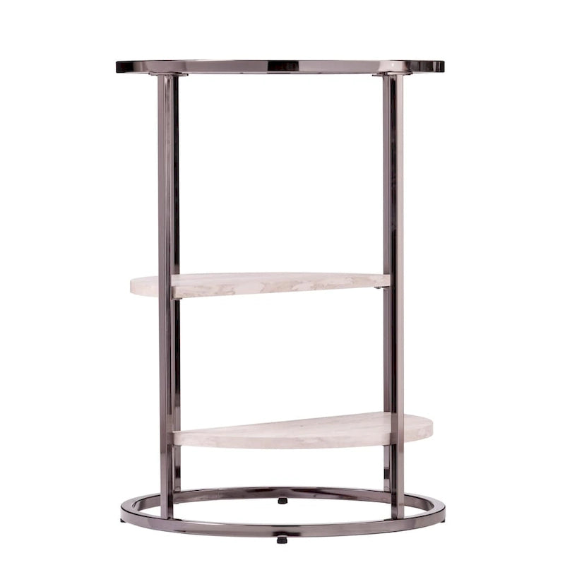 Round Side Table with Faux Stone Shelves & Glass Top - Contemporary Accent