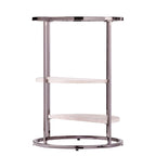 Round Side Table with Faux Stone Shelves & Glass Top - Contemporary Accent