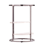 Round Side Table with Faux Stone Shelves & Glass Top - Contemporary Accent