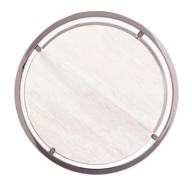Round Side Table with Faux Stone Shelves & Glass Top - Contemporary Accent