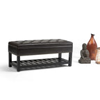 43" Tufted Rectangle Storage Ottoman Bench with Nailhead Trim - Faux Leather