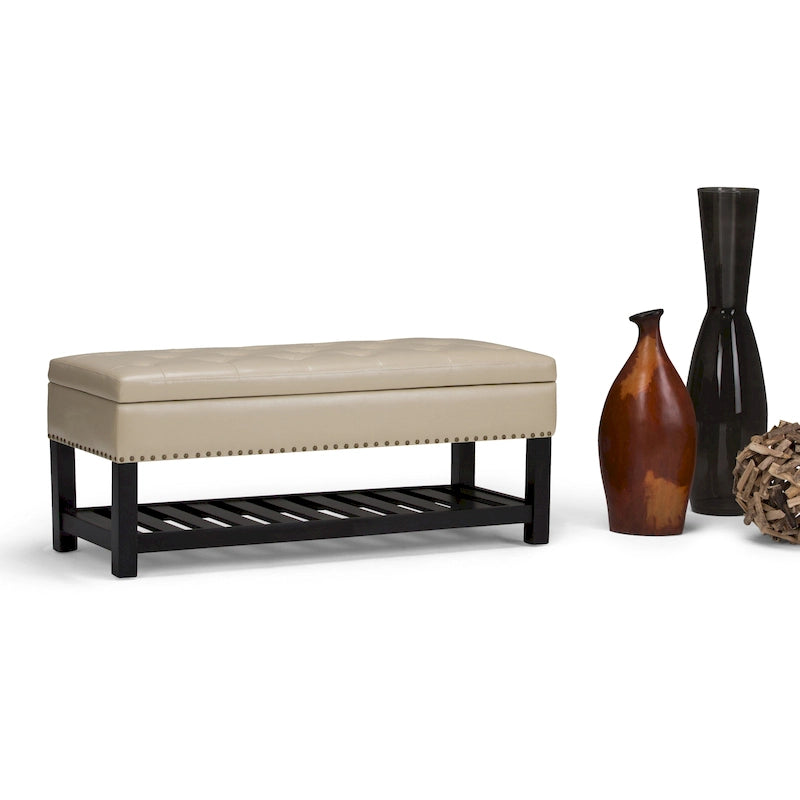 43" Tufted Rectangle Storage Ottoman Bench with Nailhead Trim - Faux Leather