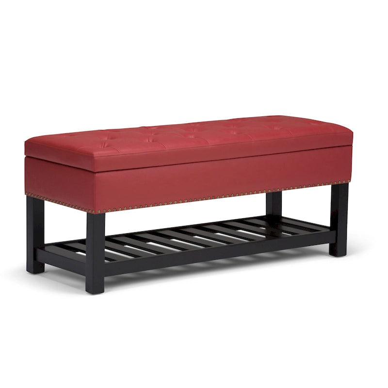 43" Tufted Rectangle Storage Ottoman Bench with Nailhead Trim - Faux Leather
