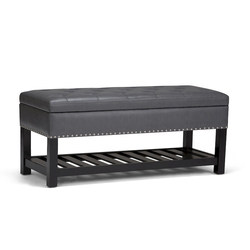 43" Tufted Rectangle Storage Ottoman Bench with Nailhead Trim - Faux Leather