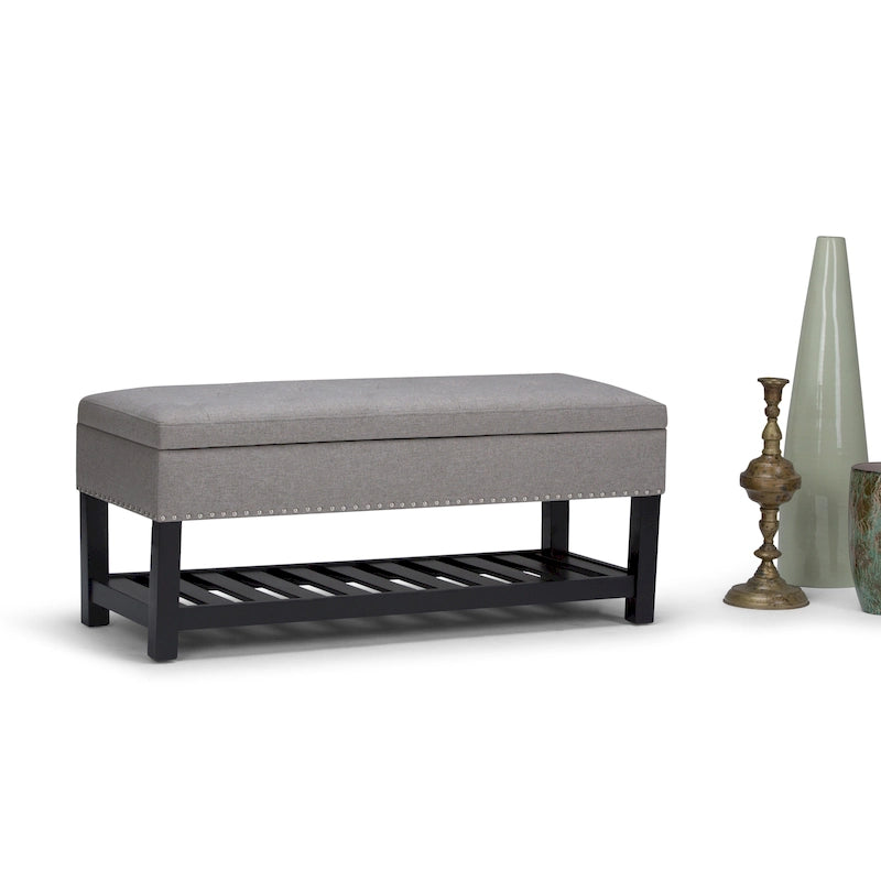 43" Tufted Rectangle Storage Ottoman Bench with Nailhead Trim - Faux Leather