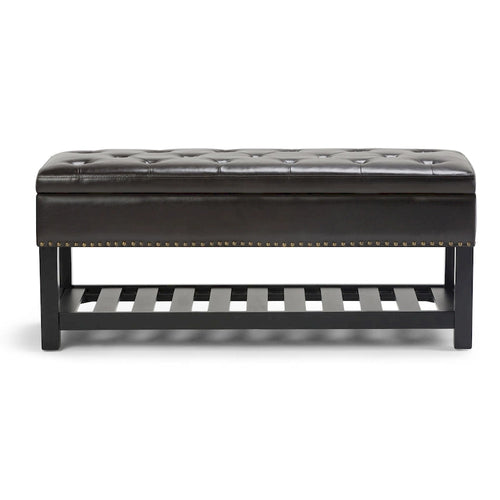 43" Tufted Rectangle Storage Ottoman Bench with Nailhead Trim - Faux Leather
