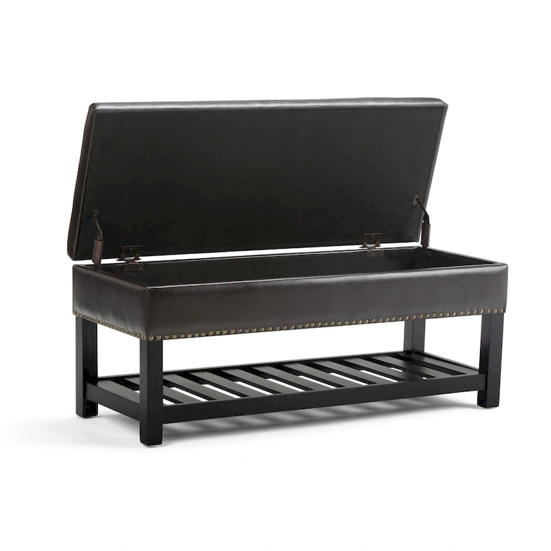 43" Tufted Rectangle Storage Ottoman Bench with Nailhead Trim - Faux Leather