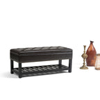 43" Tufted Rectangle Storage Ottoman Bench with Nailhead Trim - Faux Leather