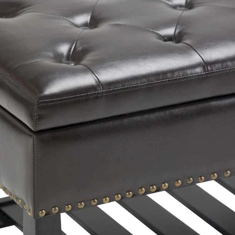 43" Tufted Rectangle Storage Ottoman Bench with Nailhead Trim - Faux Leather