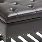43" Tufted Rectangle Storage Ottoman Bench with Nailhead Trim - Faux Leather