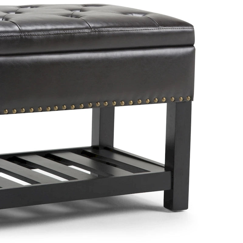 43" Tufted Rectangle Storage Ottoman Bench with Nailhead Trim - Faux Leather