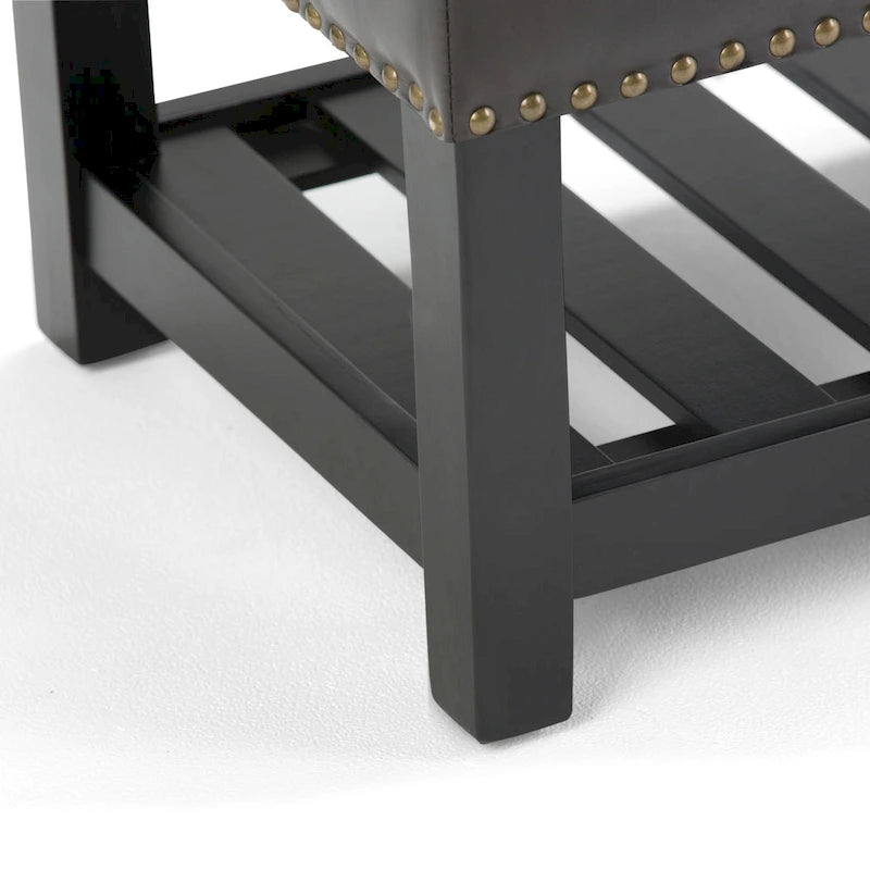 43" Tufted Rectangle Storage Ottoman Bench with Nailhead Trim - Faux Leather