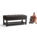 43" Tufted Rectangle Storage Ottoman Bench with Nailhead Trim - Faux Leather
