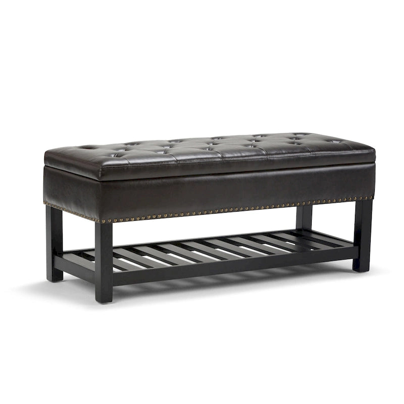 43" Tufted Rectangle Storage Ottoman Bench with Nailhead Trim - Faux Leather