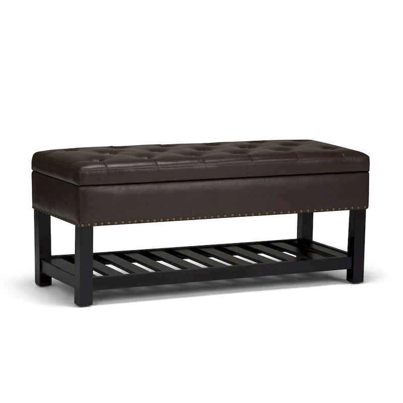 43" Tufted Rectangle Storage Ottoman Bench with Nailhead Trim - Faux Leather