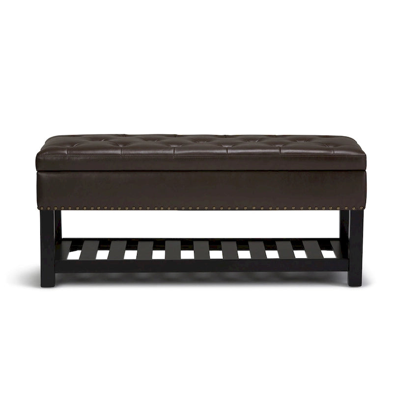 43" Tufted Rectangle Storage Ottoman Bench with Nailhead Trim - Faux Leather