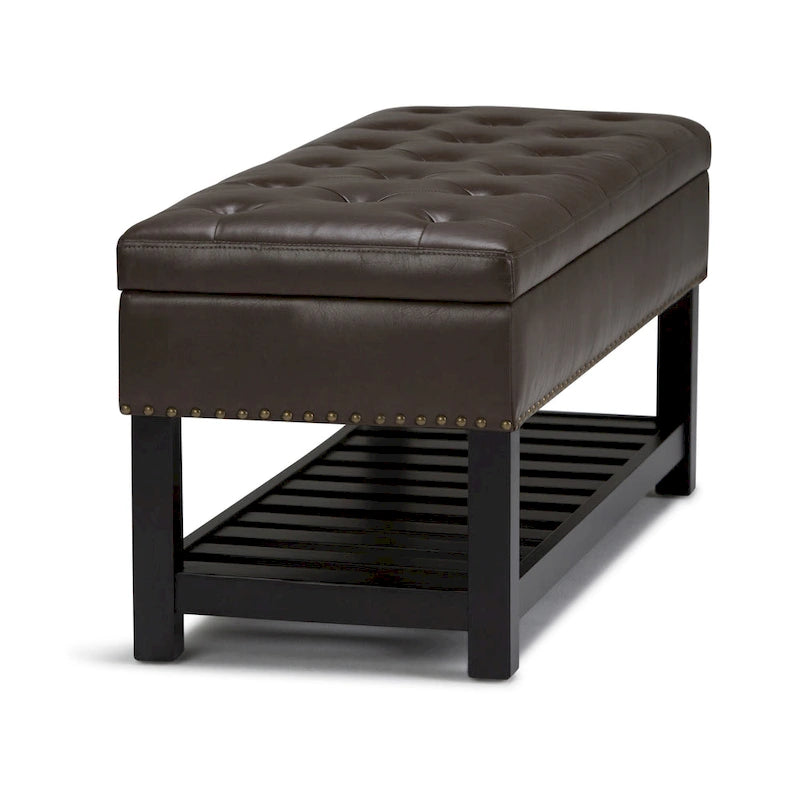 43" Tufted Rectangle Storage Ottoman Bench with Nailhead Trim - Faux Leather