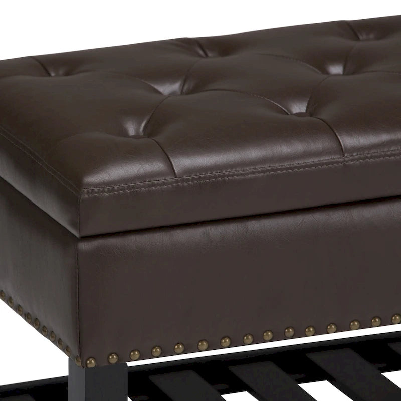 43" Tufted Rectangle Storage Ottoman Bench with Nailhead Trim - Faux Leather