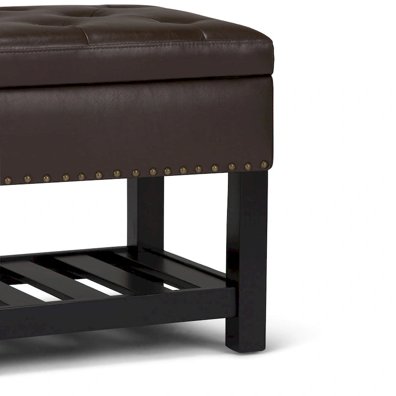 43" Tufted Rectangle Storage Ottoman Bench with Nailhead Trim - Faux Leather