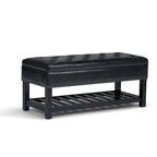 43" Tufted Rectangle Storage Ottoman Bench with Nailhead Trim - Faux Leather