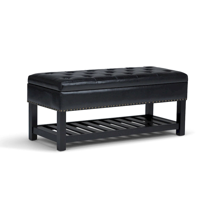 43" Tufted Rectangle Storage Ottoman Bench with Nailhead Trim - Faux Leather