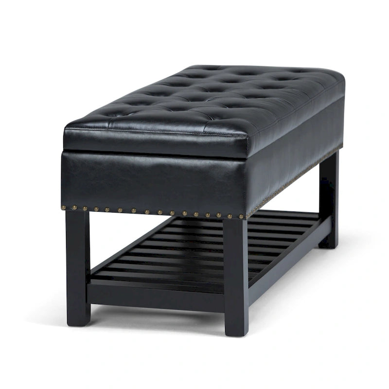 43" Tufted Rectangle Storage Ottoman Bench with Nailhead Trim - Faux Leather