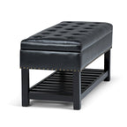 43" Tufted Rectangle Storage Ottoman Bench with Nailhead Trim - Faux Leather