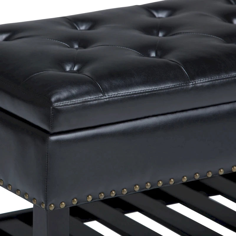 43" Tufted Rectangle Storage Ottoman Bench with Nailhead Trim - Faux Leather
