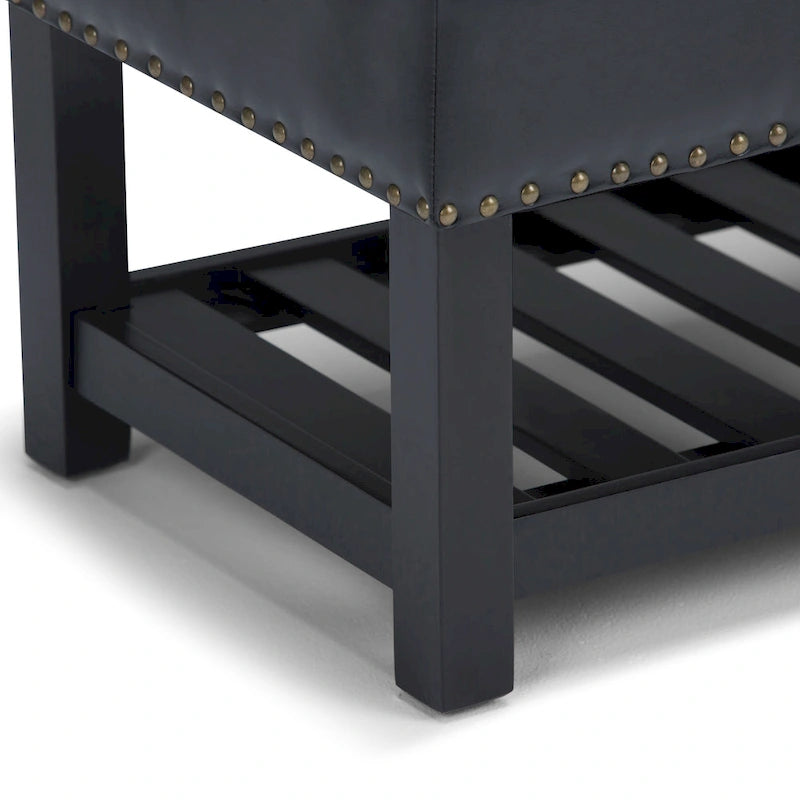 43" Tufted Rectangle Storage Ottoman Bench with Nailhead Trim - Faux Leather