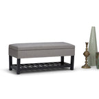 43" Tufted Rectangle Storage Ottoman Bench with Nailhead Trim - Faux Leather