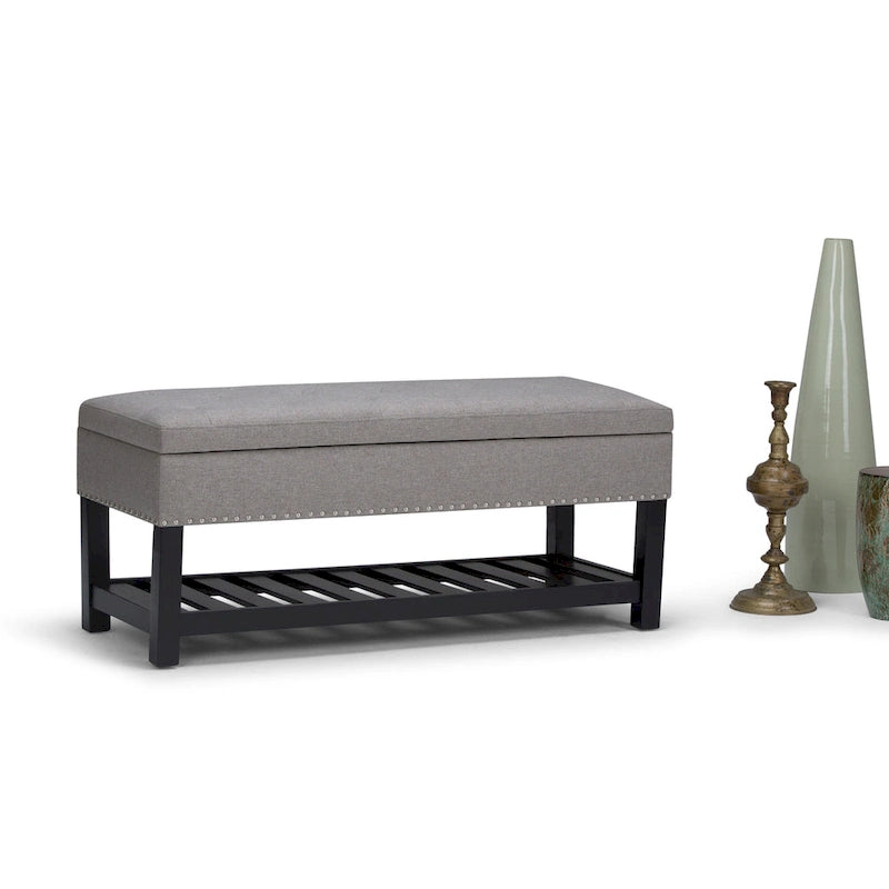 43" Tufted Rectangle Storage Ottoman Bench with Nailhead Trim - Faux Leather