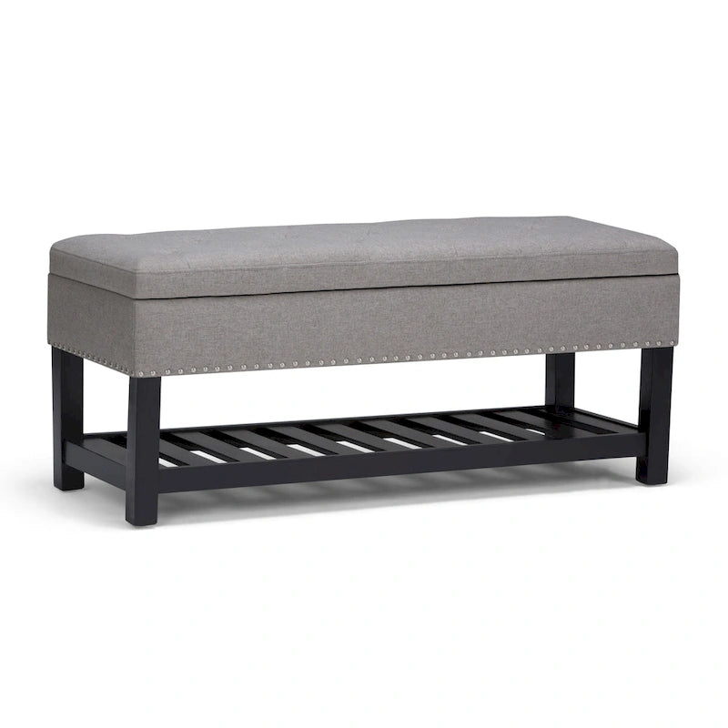 43" Tufted Rectangle Storage Ottoman Bench with Nailhead Trim - Faux Leather
