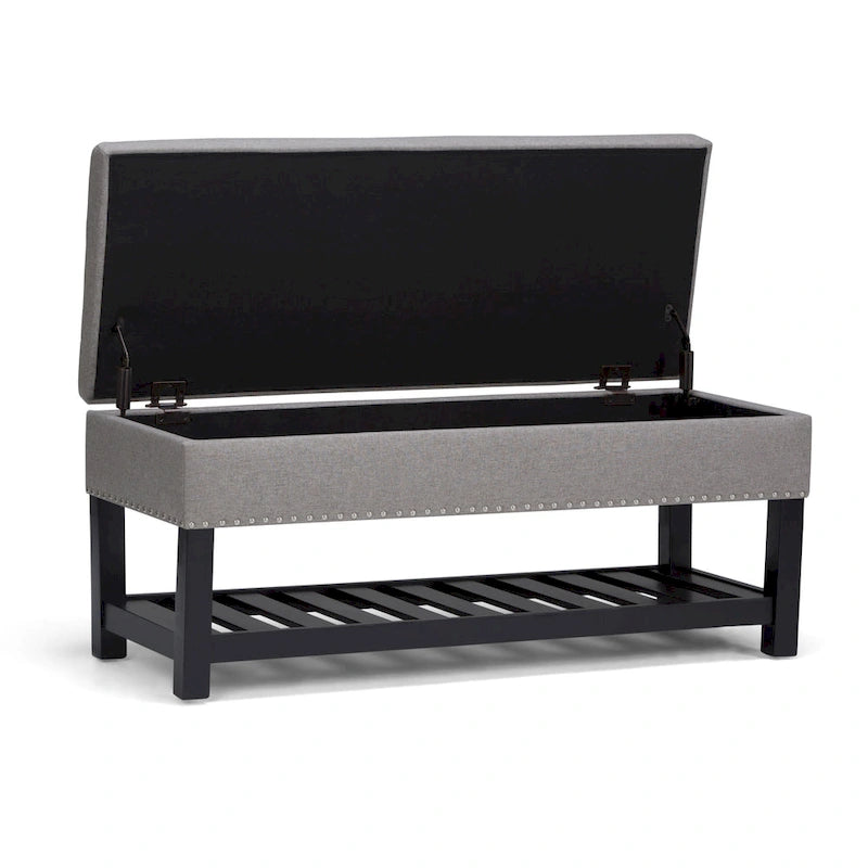 43" Tufted Rectangle Storage Ottoman Bench with Nailhead Trim - Faux Leather