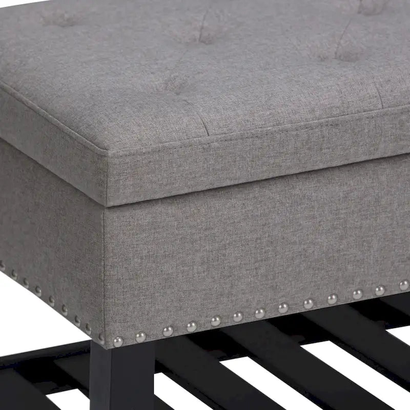 43" Tufted Rectangle Storage Ottoman Bench with Nailhead Trim - Faux Leather