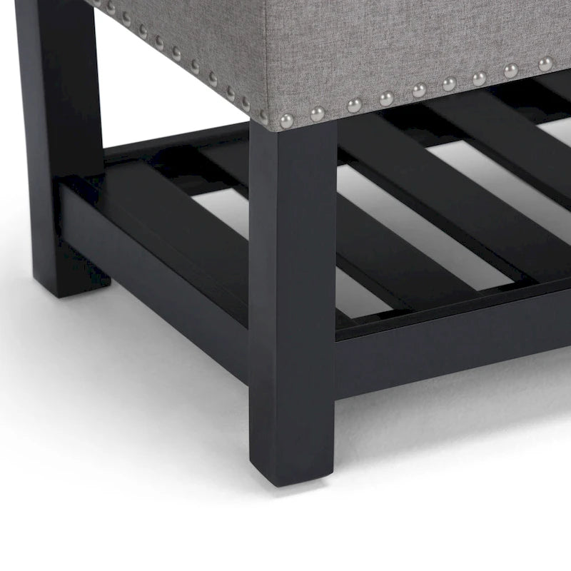 43" Tufted Rectangle Storage Ottoman Bench with Nailhead Trim - Faux Leather