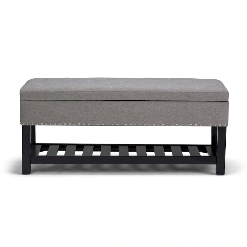 43" Tufted Rectangle Storage Ottoman Bench with Nailhead Trim - Faux Leather