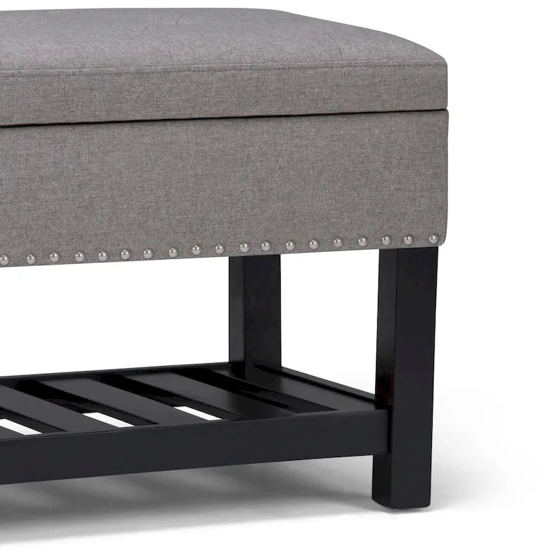 43" Tufted Rectangle Storage Ottoman Bench with Nailhead Trim - Faux Leather