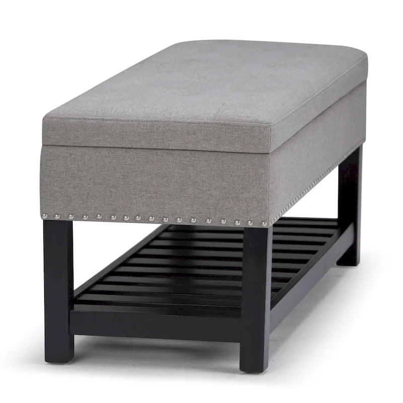 43" Tufted Rectangle Storage Ottoman Bench with Nailhead Trim - Faux Leather