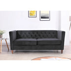 73" Crushed Velvet Square Arm Sofa with Button-Tufted Back & Wood Tapered Feet