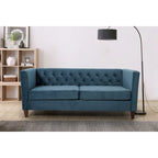 73" Crushed Velvet Square Arm Sofa with Button-Tufted Back & Wood Tapered Feet