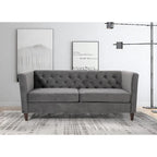 73" Crushed Velvet Square Arm Sofa with Button-Tufted Back & Wood Tapered Feet