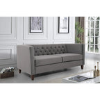 73" Crushed Velvet Square Arm Sofa with Button-Tufted Back & Wood Tapered Feet