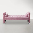 Rolled Arm Button-Tufted Chaise Lounge with Acrylic Legs - 71" with 2 Toss Pillows