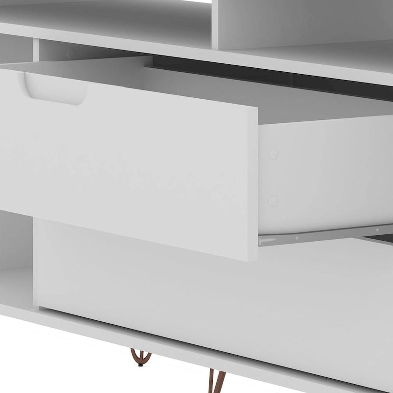 62.99" Mid-Century Media Cabinet Console with Metal Legs & Open Shelves